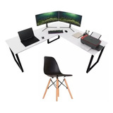 Escrivaninha Mesa P/ Escritório Em L Diretor + Cadeira Eames