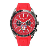 Reloj Nivada Caballero Deportivo Toluca, Carátula Roja Correa Rojo Bisel Negro Fondo Rojo