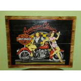 Cartel Madera Artesanal Estilo Antiguo Harley Davidson Pinup