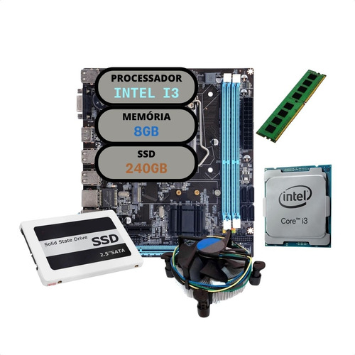 Kit Update Processador Intel I3 Placa H61 8gb Ddr3 Ssd 240gb