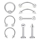 8pcs Set Piercing Acerco Quirúrgico Labio Ceja Septum Argoll