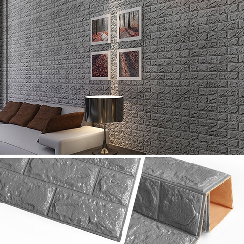 Painel 3d Tijolo Cinza 77 X 70 Auto Adesivo C/ Nfe Promoção