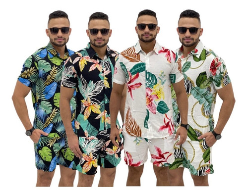 Kit 3 Conjunto Masculino Floral Plus Size Moda Praia Verão