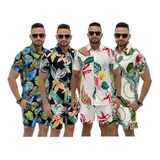 Kit 3 Conjunto Masculino Floral Plus Size Moda Praia Verão