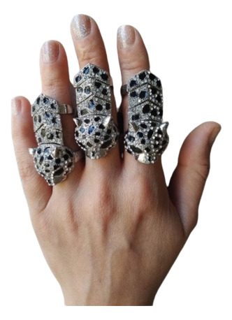 Anillo Doble Tigre Strass Brillo Leopardo 