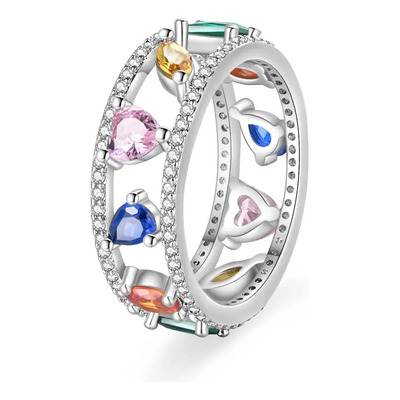 925 Anillo De Mujer De Plata Esterlina Cuerpo Ancho Color Ring A Talla 7
