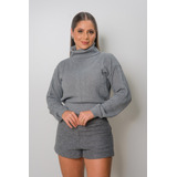 Blusa Feminina De Frio Tricot Trançada Gola Alta Inverno