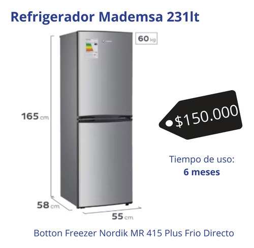 Refrigerador Mademsa 231/lbotton Freezer Nordik Mr 415