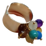 Anillo Ajustable Baño Oro 18 K Con Piedras Ágata Colores