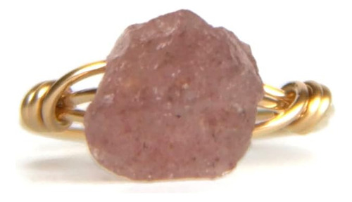 Anillo De Piedra De Cuarzo Fresa Cruda, Solitario Rosa ...