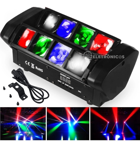 Moving Spider Beam 8 Leds Rgbw Strobo Super Iluminação