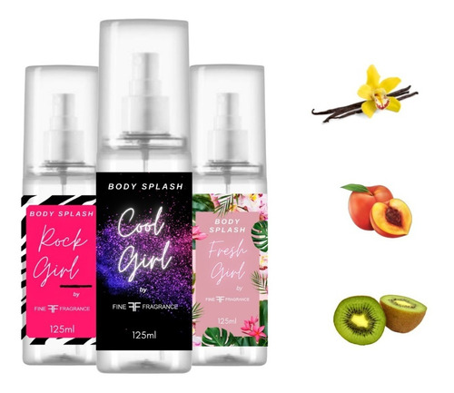 3 Body Splash De 125 Ml Cada Uno. Vainilla, Durazno Y Kiwi