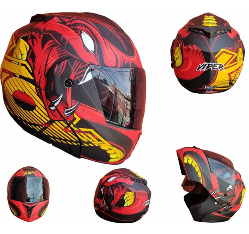 Casco Moto Kov Viper Rojo Negro Abatible Certificado Fz Rs