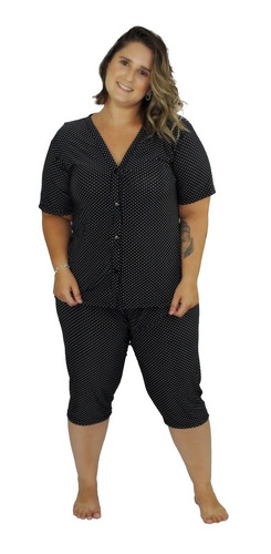 Pijama Pescador Plus Size Capri Bermudão Botões 