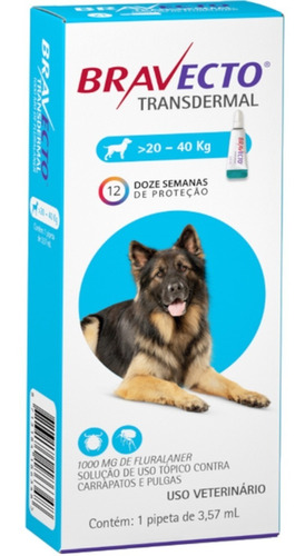 Bravecto 20a40kg Trandermal Para Cachorro Pipeta