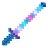 Espada Pixel Minecraft 58cm Diamante Som E Luz À Pilha Azul
