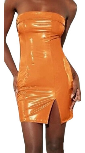 [nuevo] Vestido Sexy Naranja Brillante Tipo Charol