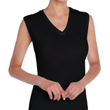 Camiseta Mujer Sin Mangas Cuello  V  Algodón Negro