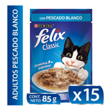 15x Alimento Para Gatos Felix Adultos Pescado Blanco 85gr Np