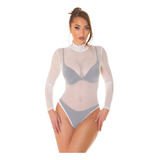  Body Manga Larga Transparente Mujer Sexy Ajustado