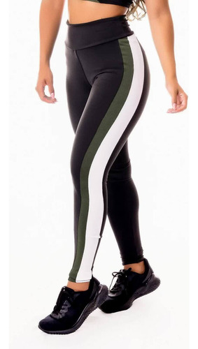 Calça Legging Fitness Academia Cintura Alta Preta Verde