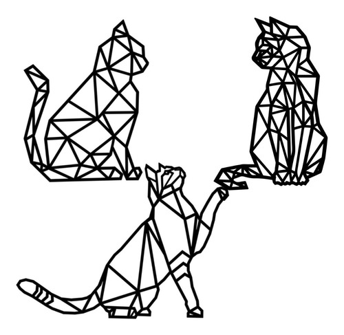 Gatos X 3 Cuadros Geométricos Decorativos 3d  Personalizados