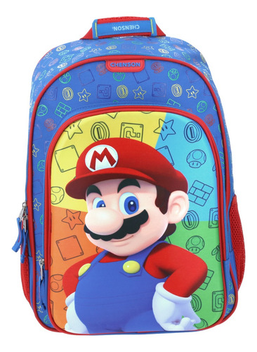 Mochila Escolar Grande Chenson Mario Bros Colores Mb65621-9 Playba Color Azul