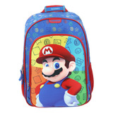 Mochila Escolar Grande Chenson Mario Bros Colores Mb65621-9 Playba Color Azul