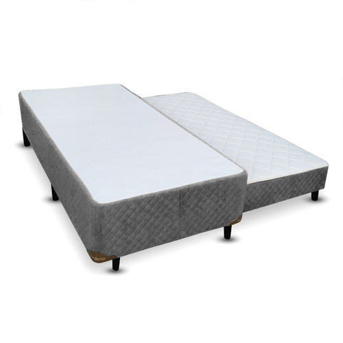 Cama Box Solteiro Com Bicama De Molas Cinza - 088x188 Padrão