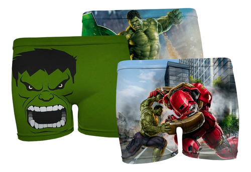 Kit 3 Cueca Box Boxer Infantil Estampada Hulk Menino