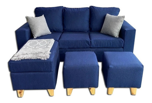 Sillon Sofa 3c + Camastro + 2 Puff Promo Chenille/eco Cuero