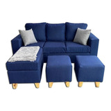 Sillon Sofa 3c + Camastro + 2 Puff Promo Chenille/eco Cuero