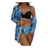 3pcs Bañador Deportivo Solid Floral Talle Alto Bikini Para M