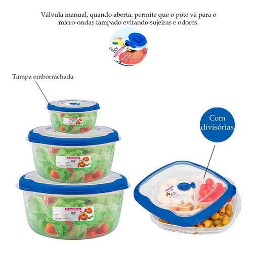 Jogo 4 Potes Vasilha Mantimentos Marmita Comida Salada Doces