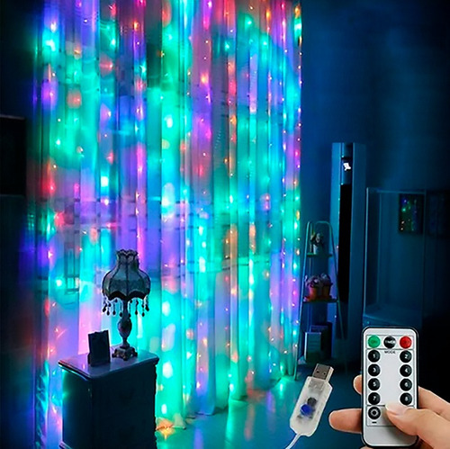 Cortinas De Luces Led Multicolor Decoracion 3x3 Exteriores