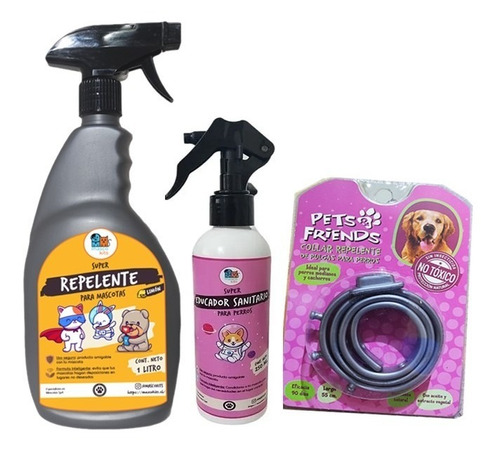 Kit P' Perro Collar Anti Pulgas +repelente + Educador Sanit.