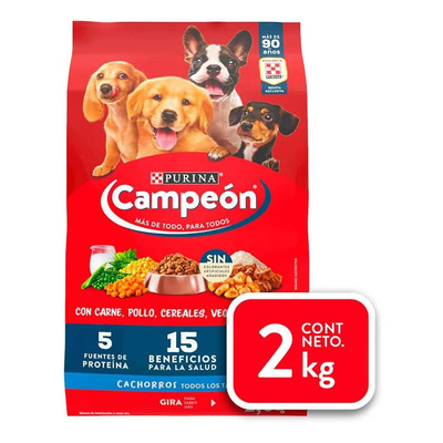 Purina Campeón Para Cachorros Todos Los Tamaños Carne Y Pollo 2kg | Envío gratis
