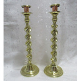 Antiguo Par Candelabros Salomónicos Bronce 40 Cm Alto