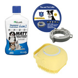 Coleira Antipulga Tratamento Higiene Shampo Escova Banho Pet Cor Amarela