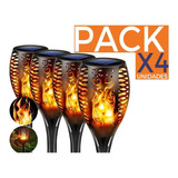 Pack X4 Lampara Luces Solares Antorchas Led Estaca Flama 