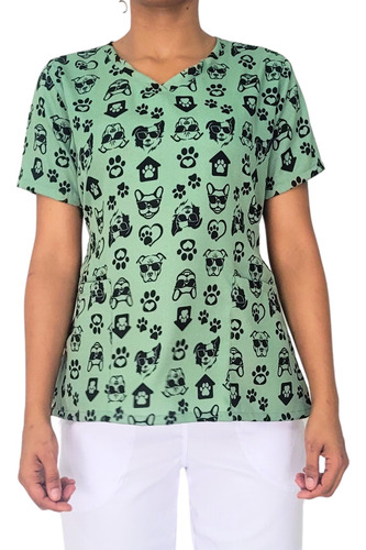 Camisa Scrubs Cães Veterinária Estampado - Pijama Cirúrgico