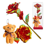 Rosa Eterna Roja Tornasol Oso Peluche Valentin Regalo Amor