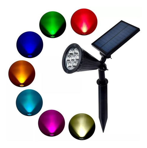 Reflector Solar Led Con Estaca 8w Jardín Pared Luz Rgb