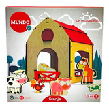 Granja Madera Con 5 Figuras Animales Didactico Infantil Ed Color Amarillo Y Rojo