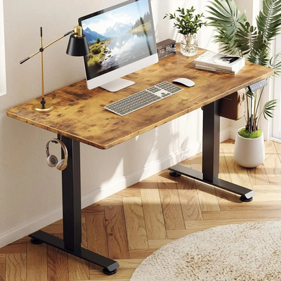 Escritorio Elevable 140 Cm Altura Ajustable Para Computadora Escritorio Gamer Escritorios Para Oficina De Madera Minimalista Color Marrón | Meses sin interés