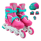 Patins In Line Infantil P/ Menina Nº 34 Ao 38 + Kit Proteção