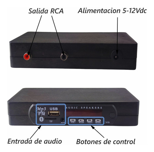 Modulo Audio Auxiliar Bt Rca Fm Sd Usb Para Amplificador