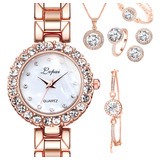 Reloj De Pulsera Con Diamantes  Para Mujer +  Juego De Joyas