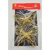 Enfeite Decorativo Conjunto 2 Borboleta Glitter Árvore Natal Cor Dourado