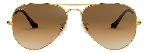 Óculos De Sol Masculino E Feminino Aviator Armação E Haste Dourada E Lente Degrade Marrom Claro Ray-ban